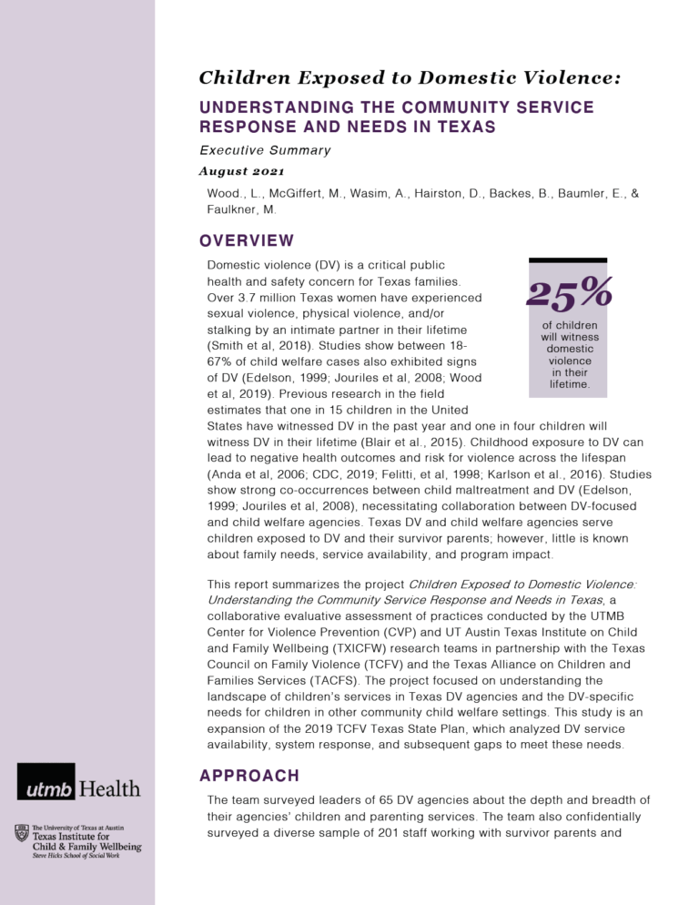 Children Exposed to Domestic Violence - Texas Institute for Child ...