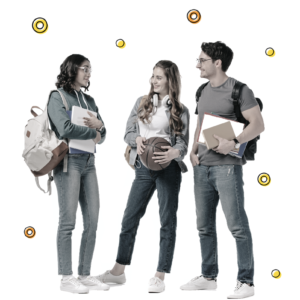 graphic showing three youths standing with backpacks and notebooks